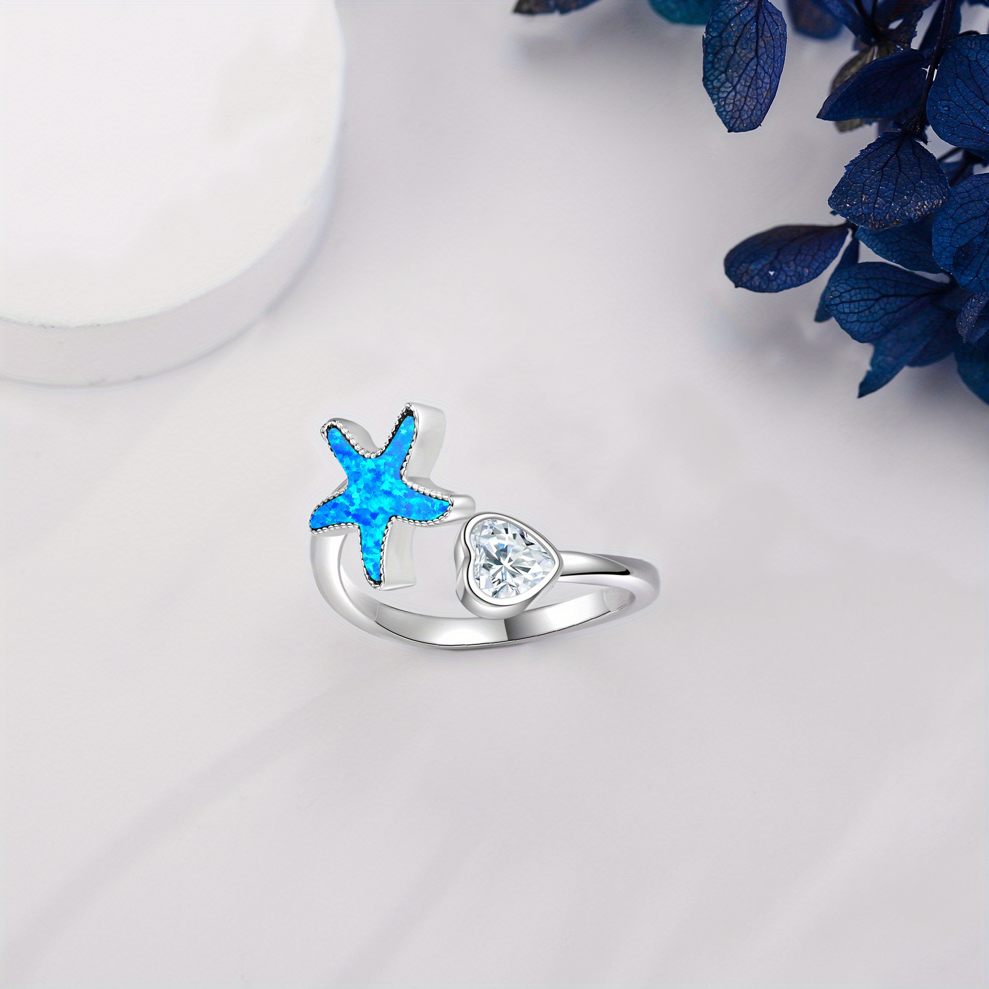 Starfish Ring Sterling Silver Opal Ocean Starfish Jewelry